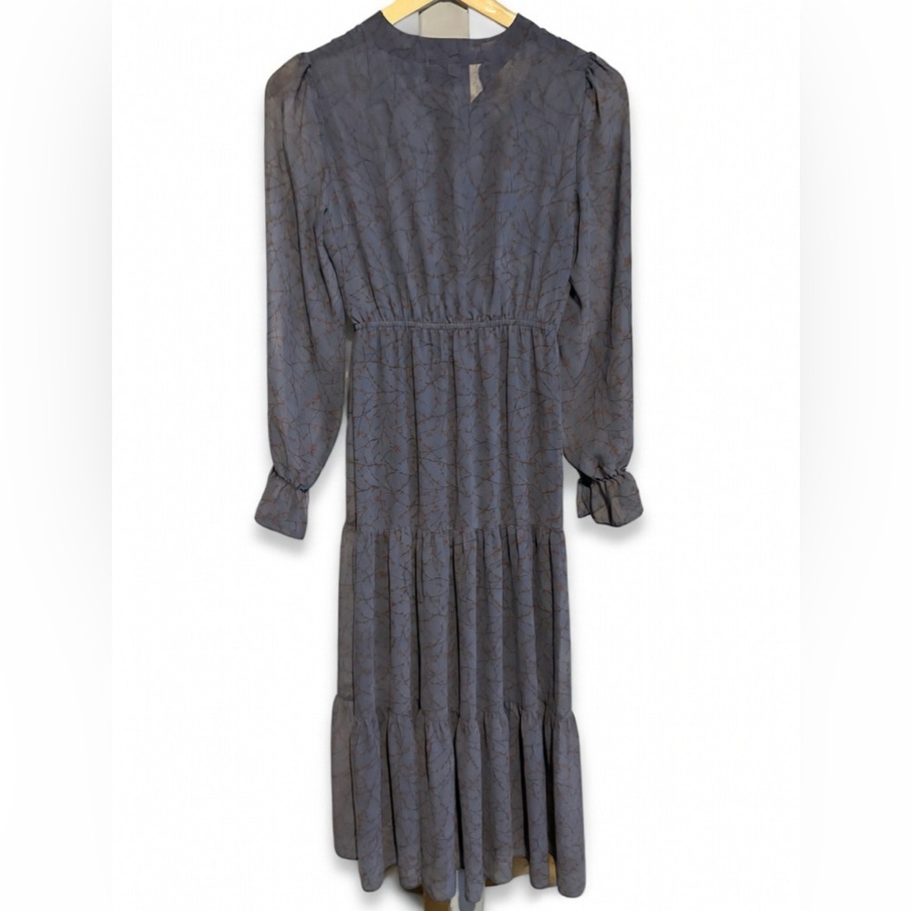 Navy Floral Tiered Wrap Maxi Dress with Long Sleeves - Picture 2 of 5